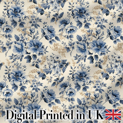 Classic Blue & Cream Floral Vintage Botanical Pattern