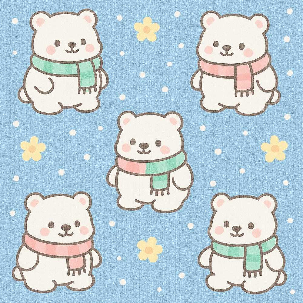 Cute Winter Teddy Bear Cartoon Animal Illustration Repeat