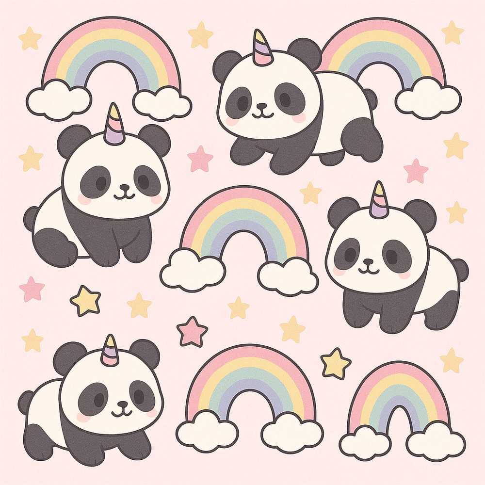 Cute Panda Unicorn Cartoon Animal Illustration Repeat Pattern