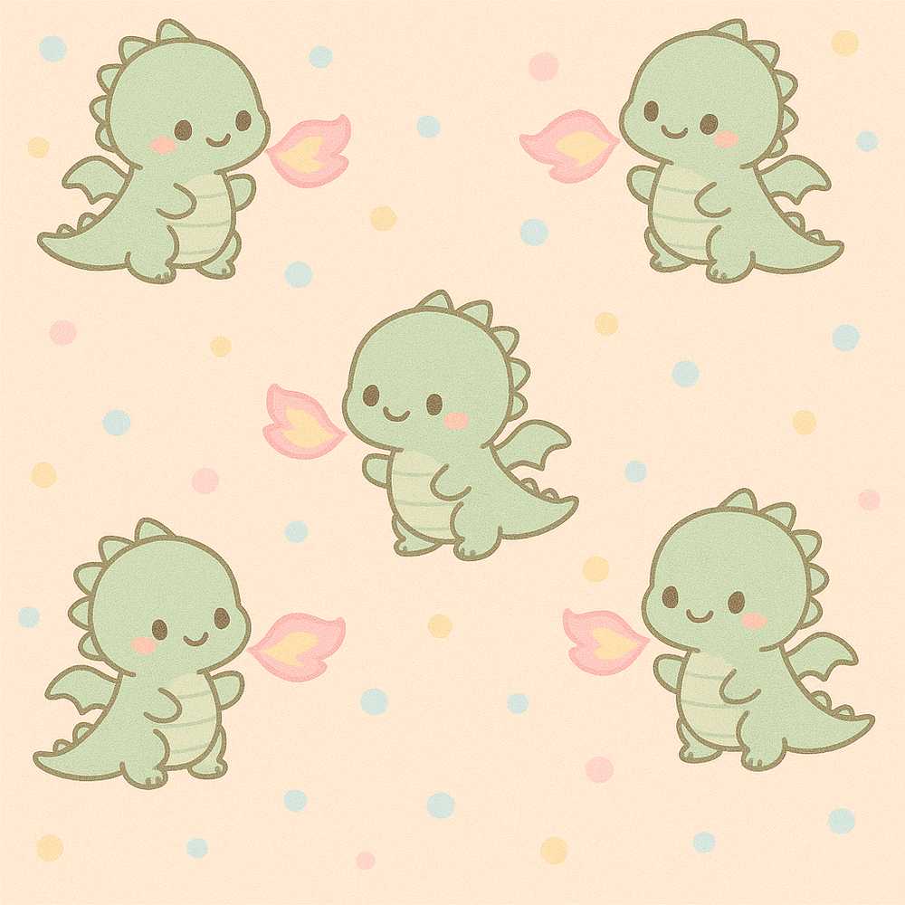 Cute Baby Dinosaur Cartoon Animal Illustration Repeat Pattern