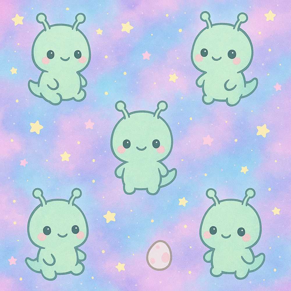 Cute Alien Space Cartoon Animal Illustration Repeat Pattern
