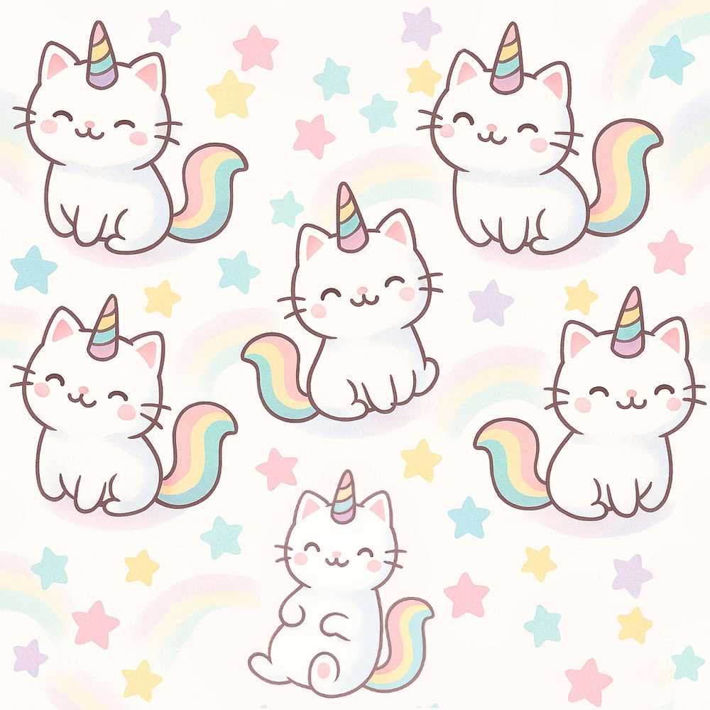 Cute Rainbow Unicorn Cat Cartoon Animal Illustration Repeat