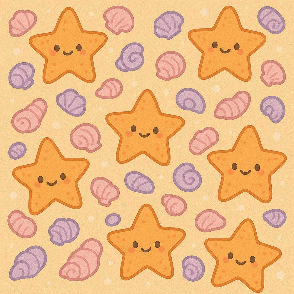 Cute Starfish Shell Cartoon Ocean Animal Illustration Repeat