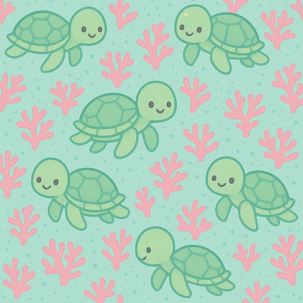 Cute Sea Turtle Coral Cartoon Animal Illustration Repeat