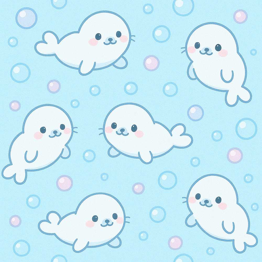 Cute Kawaii Seal Cartoon Animal Ocean Illustration Repeat