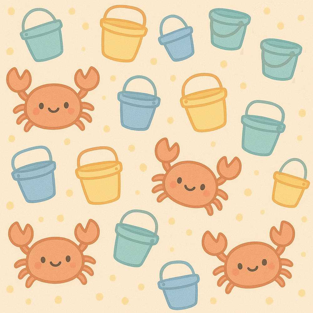 Cute Crab Bucket Beach Cartoon Animal Illustration Repeat