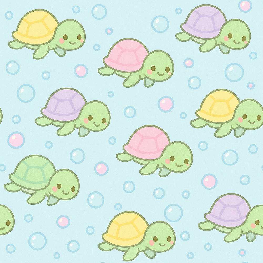 Cute Pastel Turtle Cartoon Animal Ocean Illustration Repeat