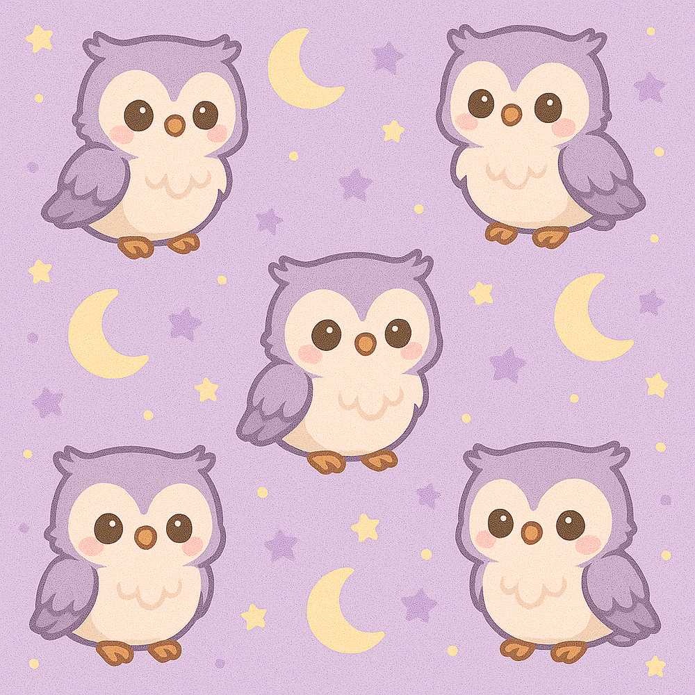 Cute Night Owl Moon Cartoon Animal Illustration Repeat