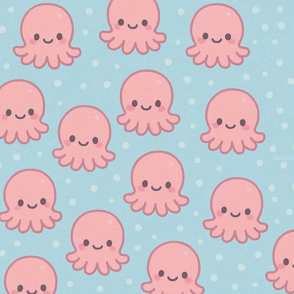 Cute Pink Octopus Cartoon Sea Animal Illustration Repeat
