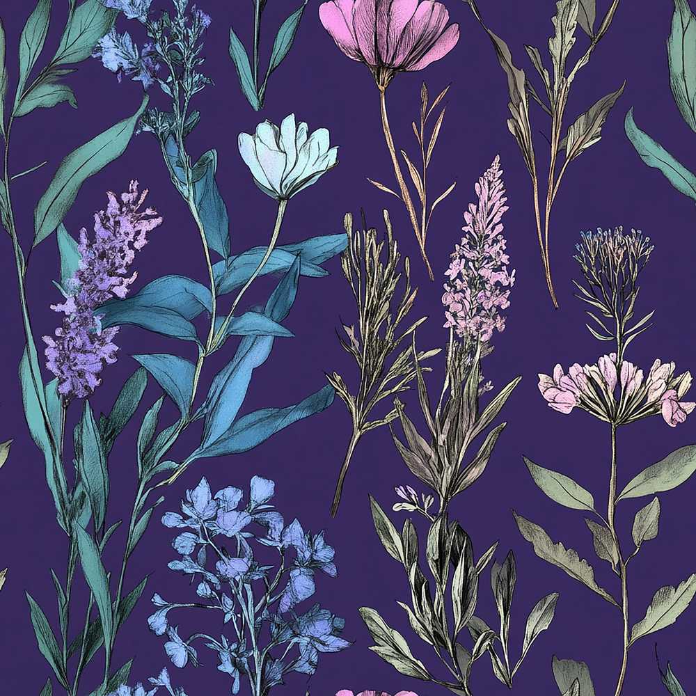 Elegant Tropical Floral Leaves Blue Background Wildflower Pattern Botanical