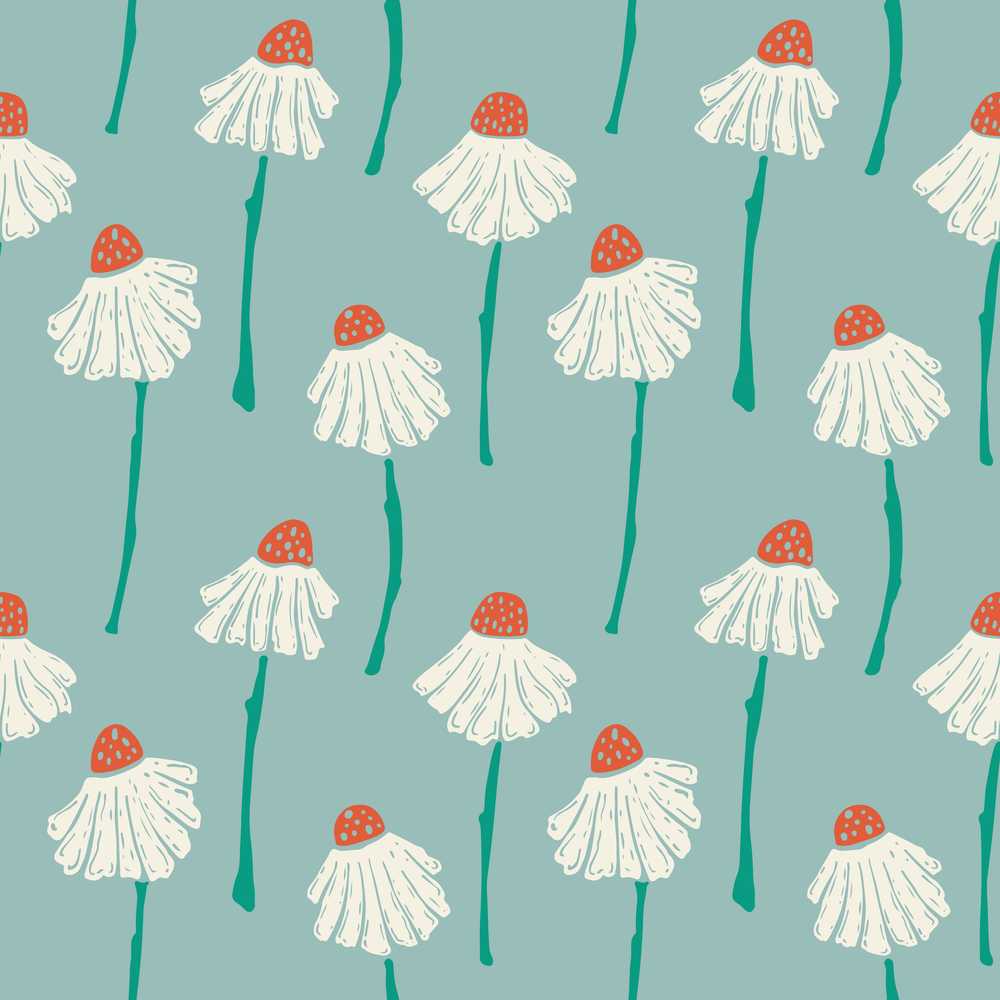 Tropical Floral With Red Top Wildflower Pattern Botanical