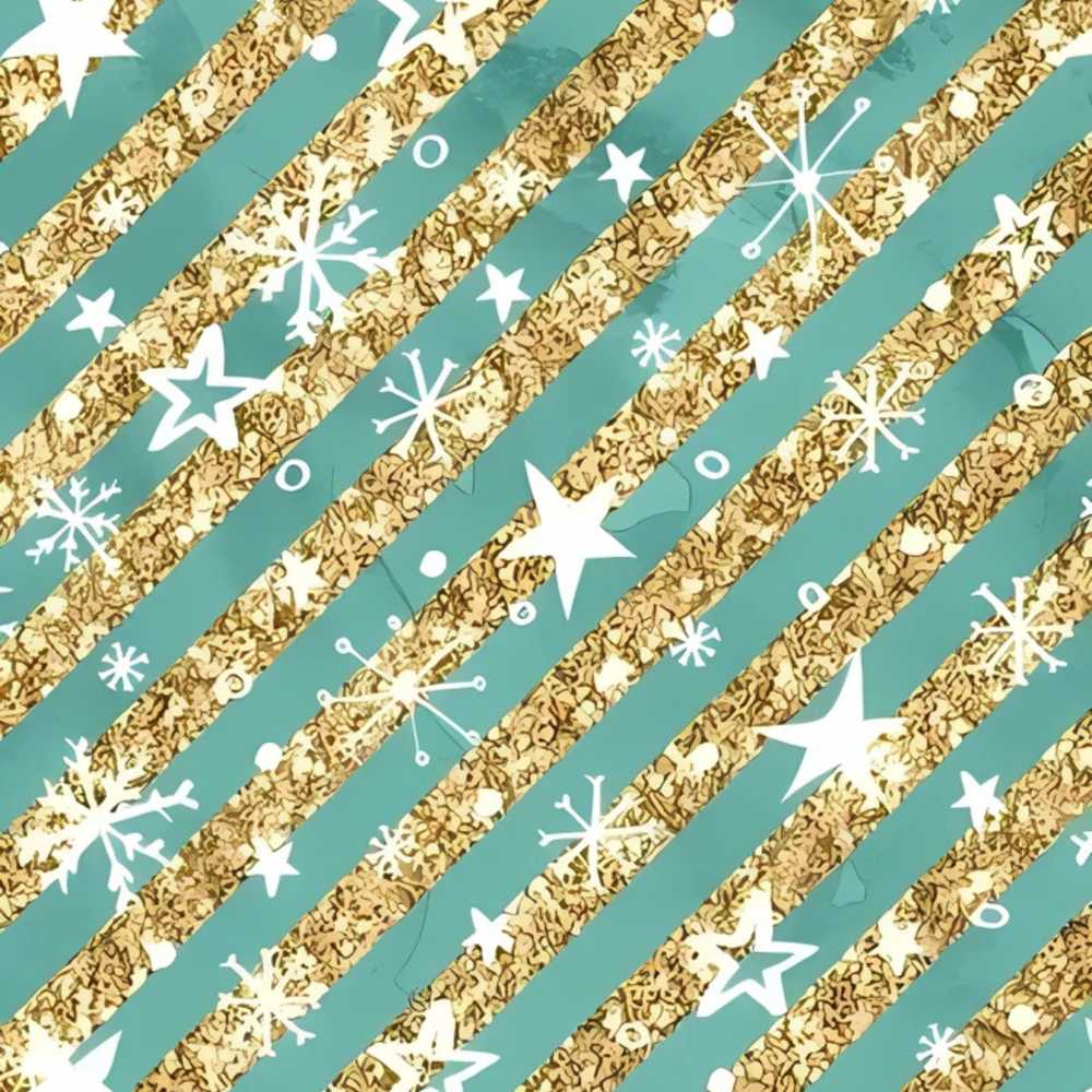 Gold Glitter Stripe Stars Snowflakes Festive Holiday Seasonal