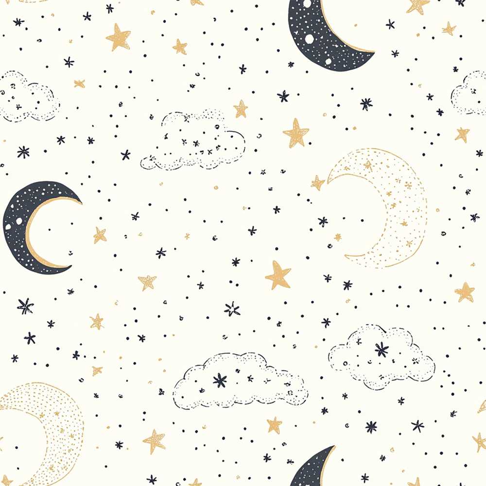 Cute Moon Stars Clouds Nursery Neutral Cosmic Illustration