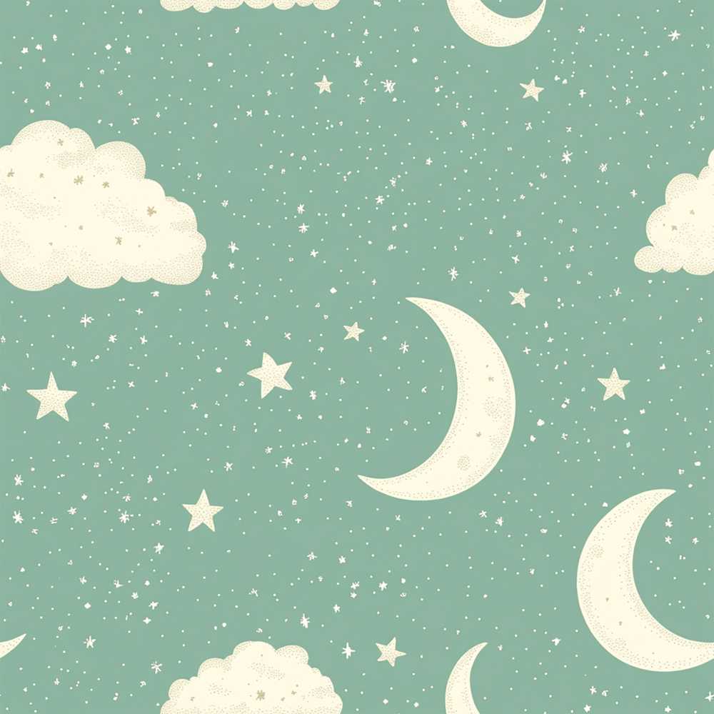 Soft Teal Moon Stars Dreamy Sky Cosmic Illustration