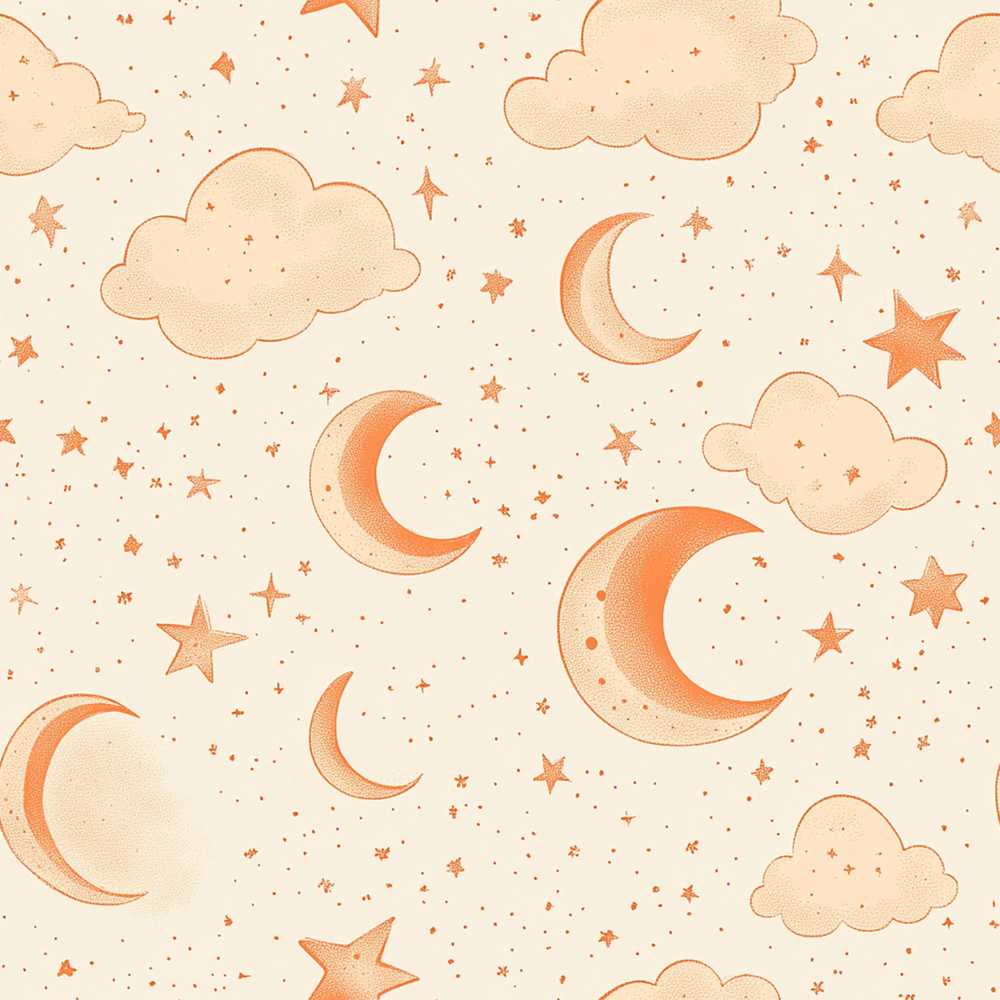Warm Neutral Moon Stars Clouds Nursery Cosmic Illustration