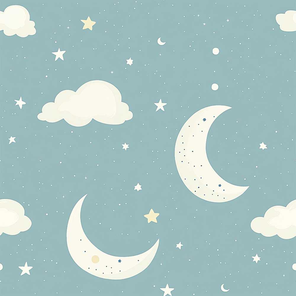 Light Blue Night Sky Moon Hanging Stars Cute