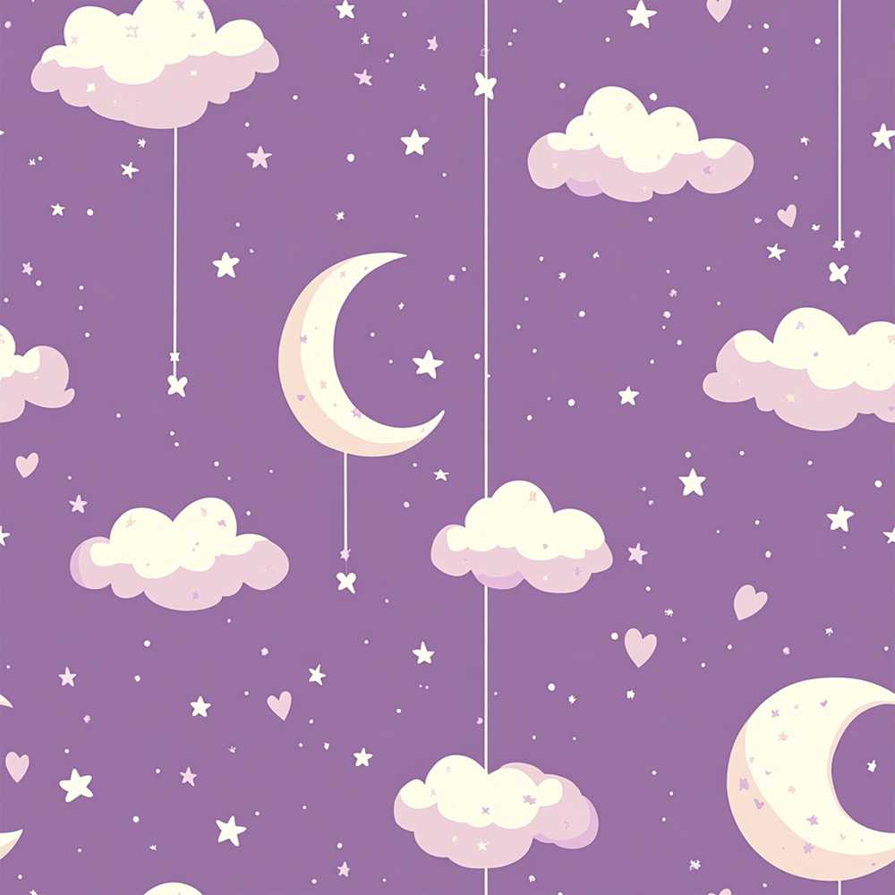 Purple Night Sky Moon Hanging Stars Cute Cosmic