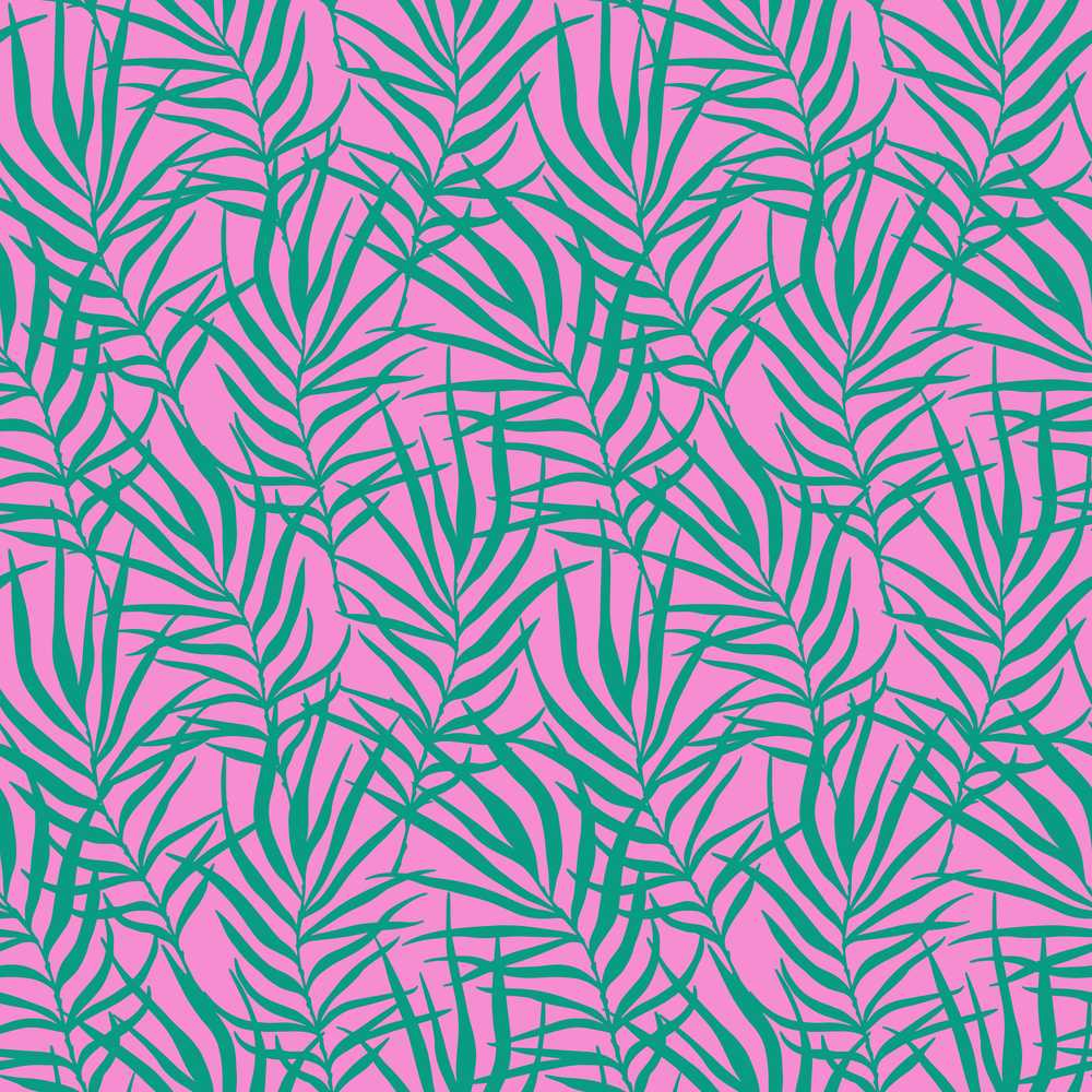 Bold Tropical Leaves Pink Green Abstract Wildflower Pattern Botanical