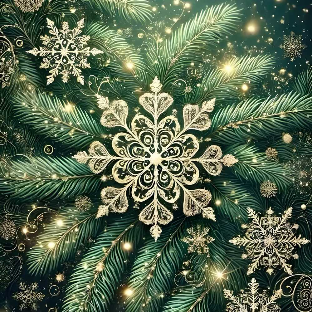 Festive Green Pine and Snowflake Decorative Holiday Seasonal