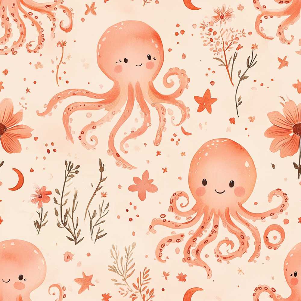 Kawaii Octopus Ocean Coastal Illustration Pattern Design