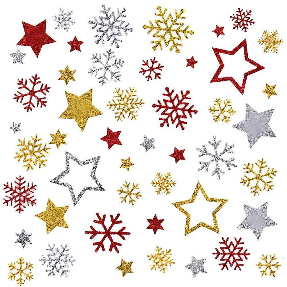 Festive Stars and Snowflakes White Background Seamless Holiday