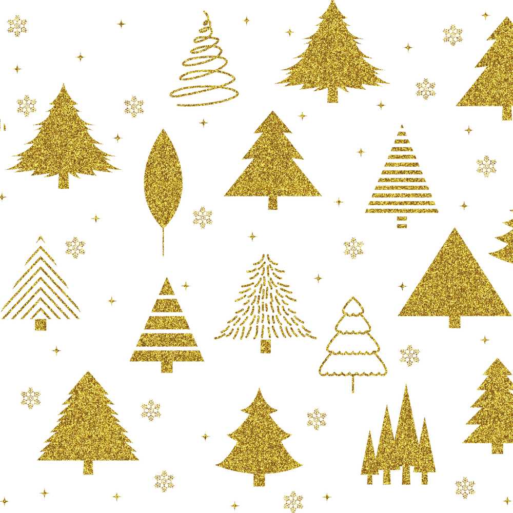 Gold Glitter Christmas Tree White Background Seamless Festive