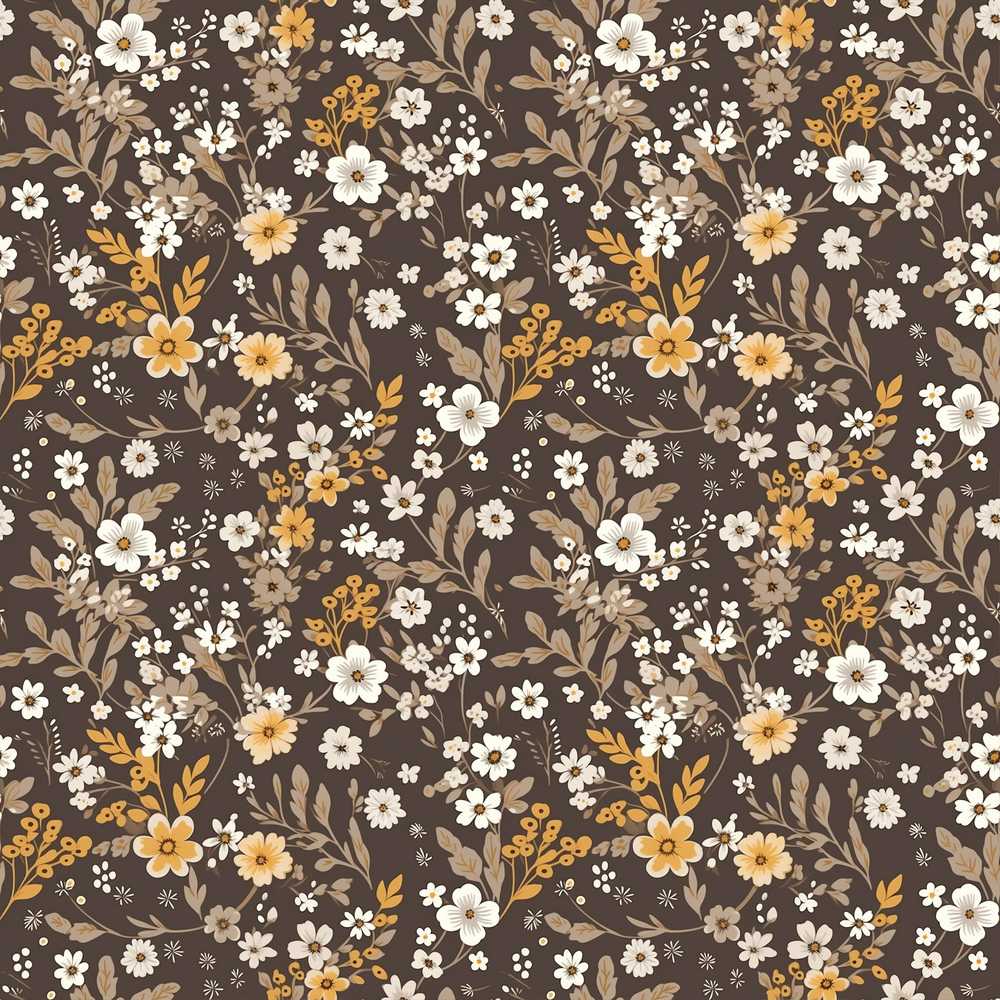 Vintage Floral Meadow Brown Beige Botanical Seamless Wildflower Pattern