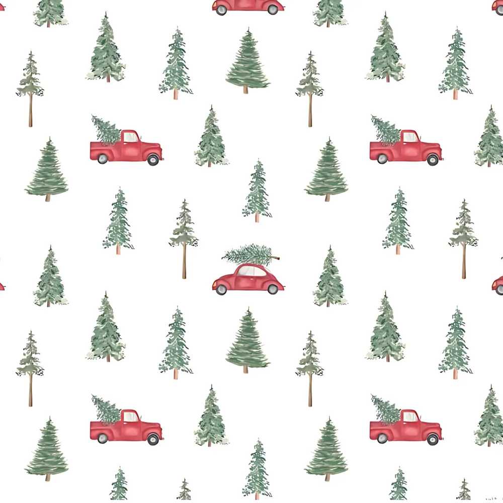 Winter Forest Red Car Christmas Tree Seamless Festive
