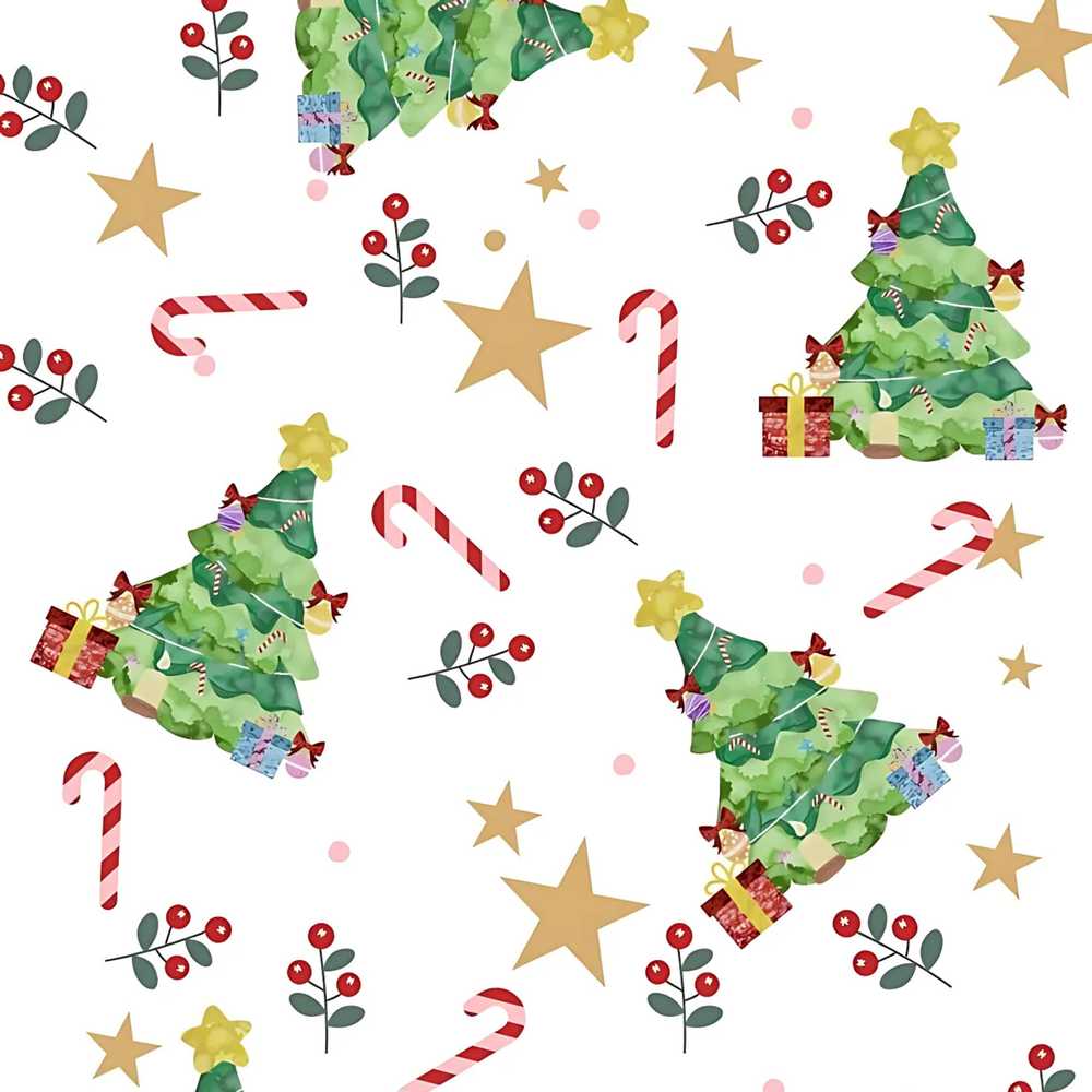 Watercolor Christmas Tree Candy Cane Festive Seamless Holiday