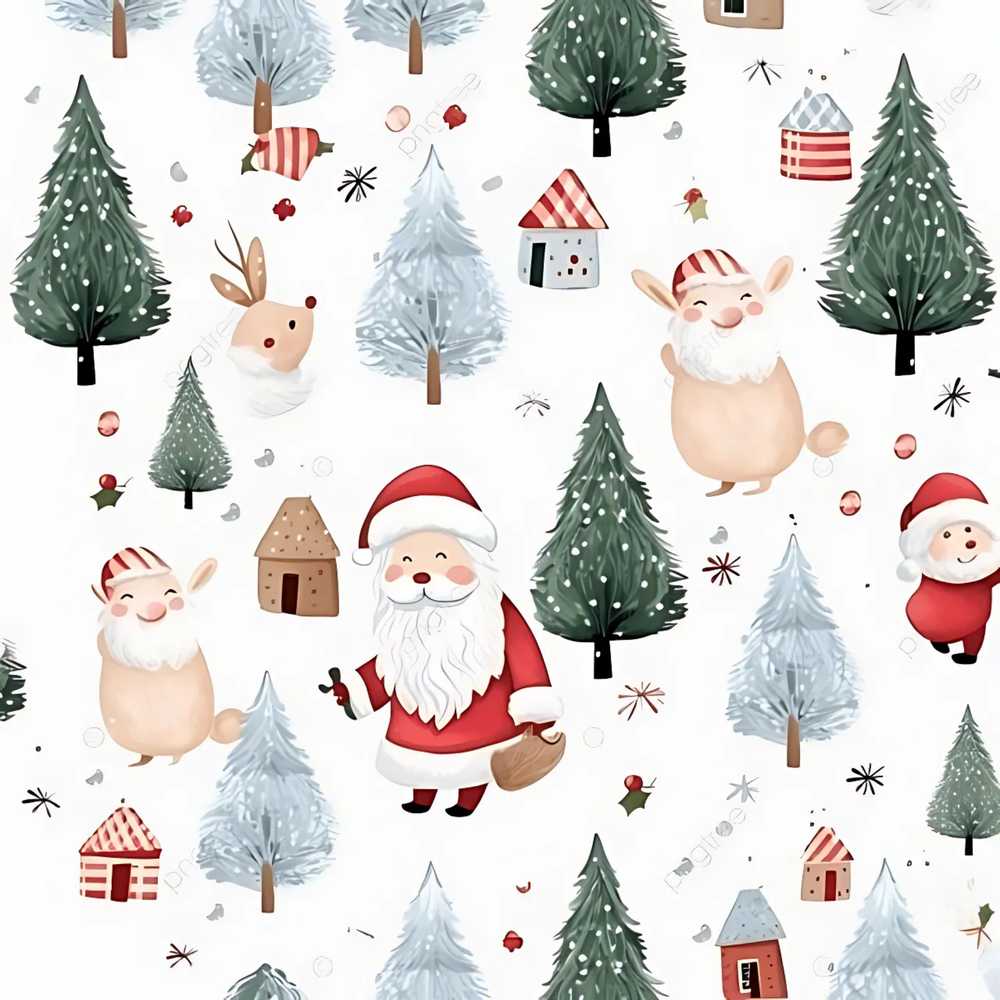 Cute Christmas Santa Reindeer Tree Kids Festive Seamless