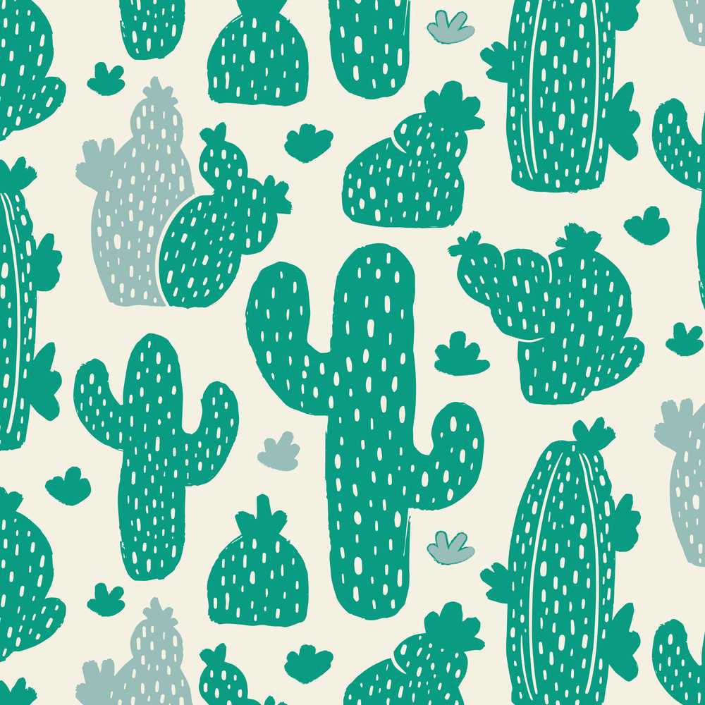 Minimalist Cactus Desert Green Botanical Seamless Wildflower Pattern