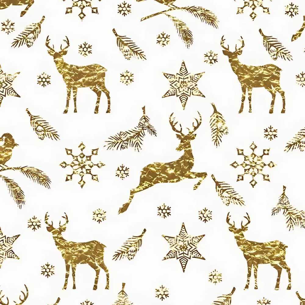 Gold Reindeer Snowflake Christmas Luxury Festive Seamless Holiday