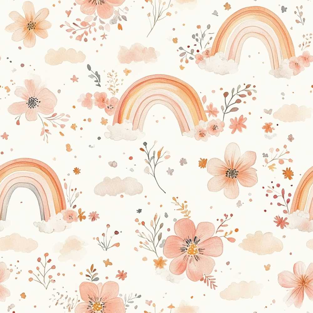 Pastel Rainbow Floral Dreamy Nursery Seamless Watercolour Wildflower Pattern