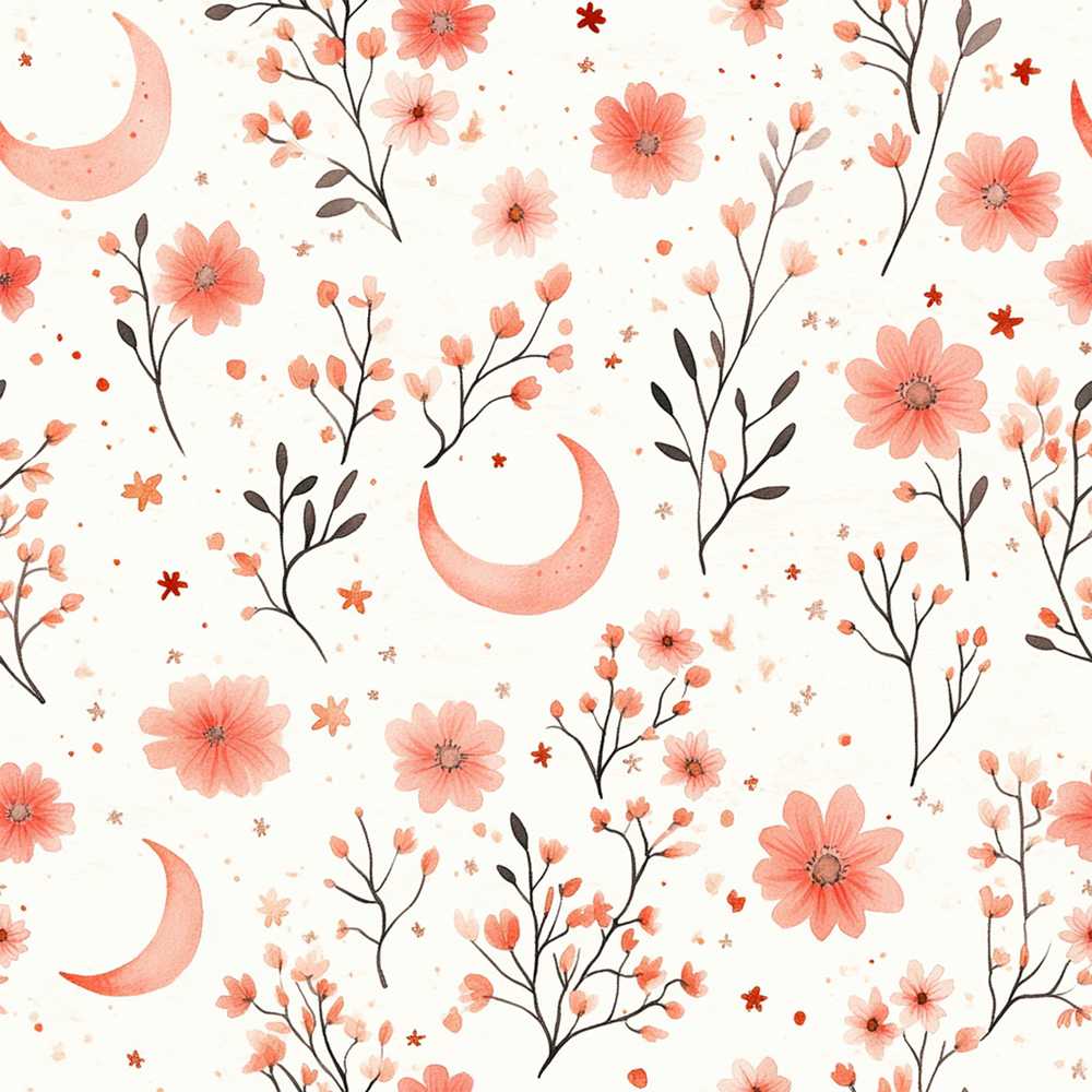 Blush Floral Botanical Moon Seamless Elegant Watercolour Wildflower Pattern