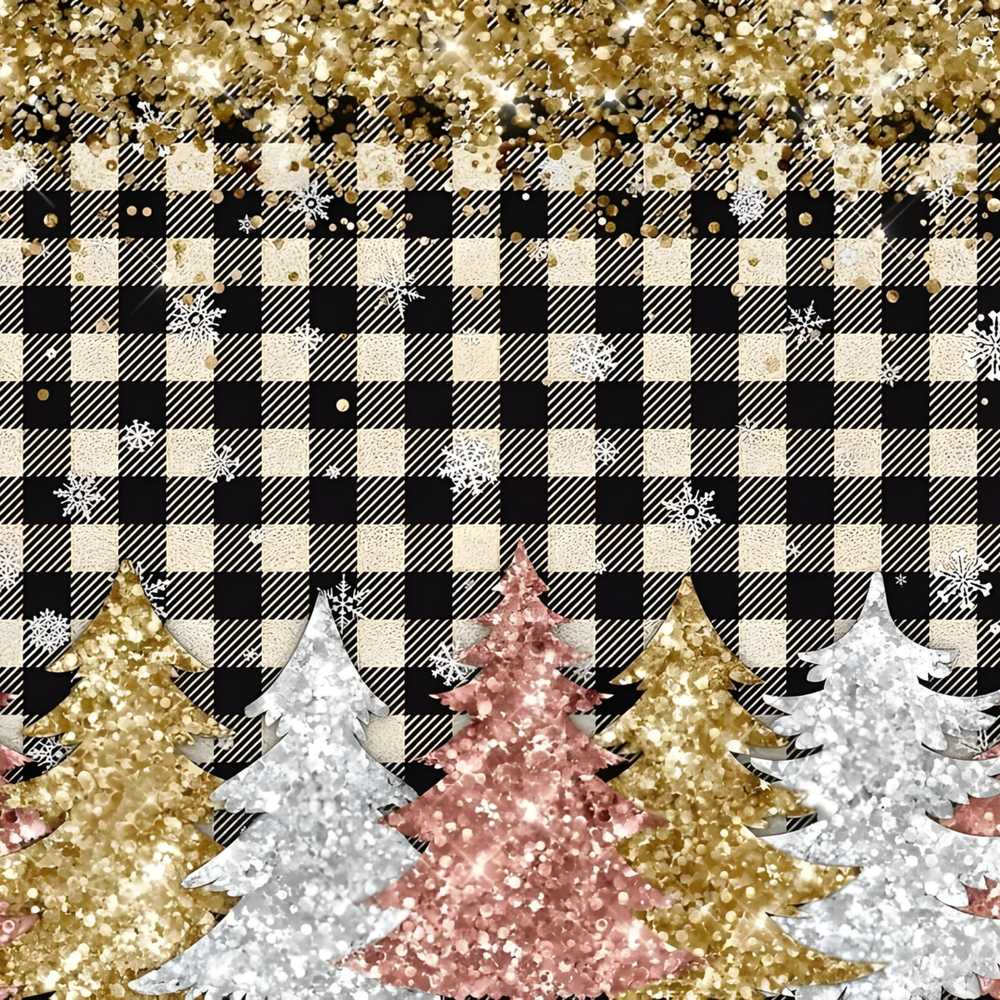 Black Gold Christmas Plaid Festive Snowflake Seamless Holiday