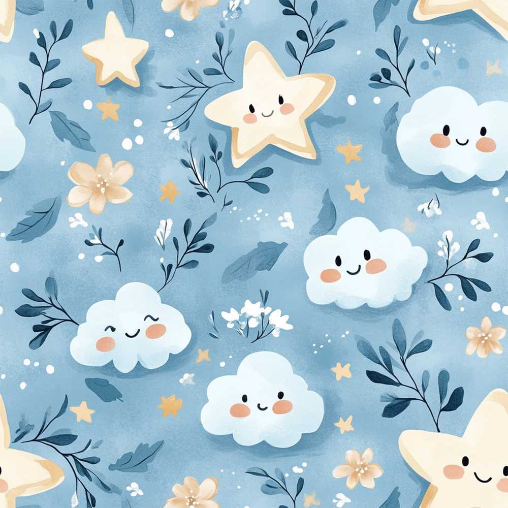 Cute Star and Cloud Blue Sky Nursery Decorative
