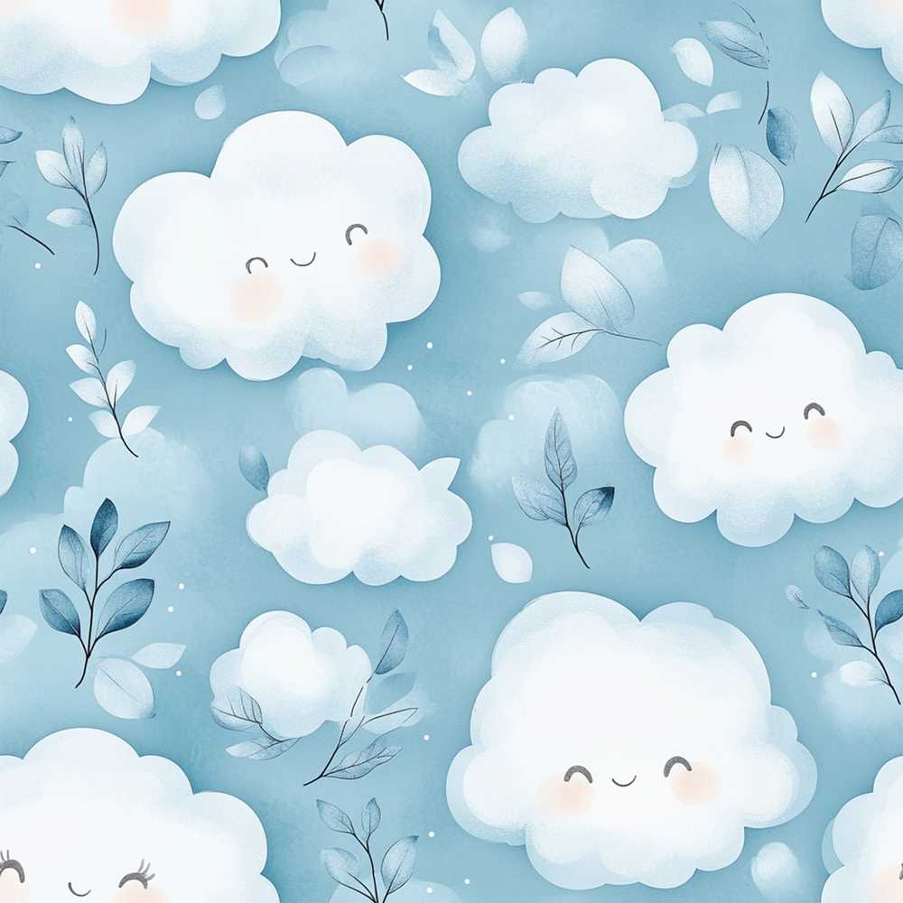 Soft Smiling Cloud Blue Sky Baby Decorative Repeat