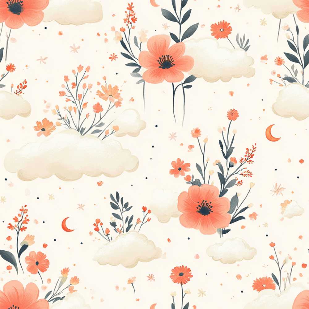 Watercolour Floral Cloud Soft Peach Tones Wildflower Pattern Botanical