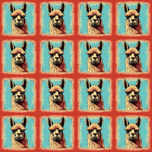 Alpaca Portrait Vintage Style Animal Illustration Repeat Pattern