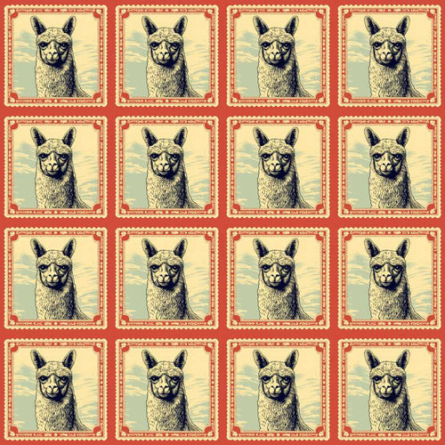 Alpaca Sketch Frame Rustic Vintage Animal Illustration Repeat