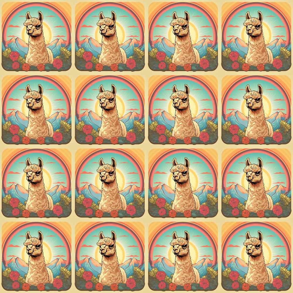 Alpaca Rainbow Floral Landscape Artistic Animal Wildflower Pattern Botanical