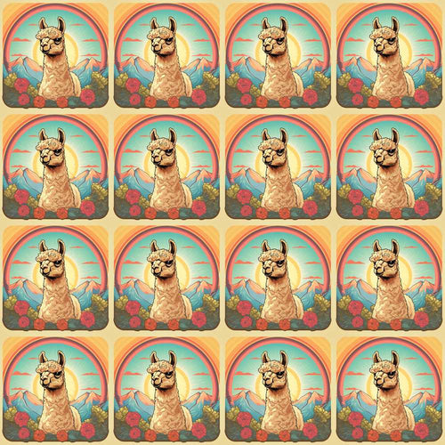 Alpaca Rainbow Floral Landscape Artistic Animal Wildflower Pattern Botanical