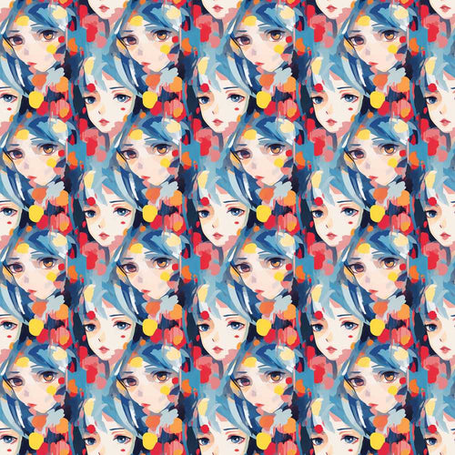 Anime Girl Blue Hair Paint Splash Artistic Art