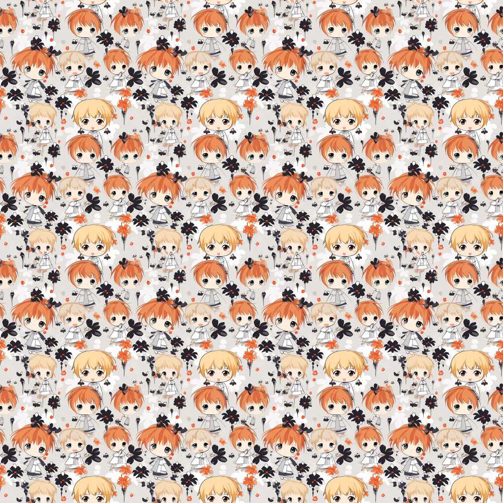 Cute Chibi Kids Floral Kawaii Character Wildflower Pattern Botanical