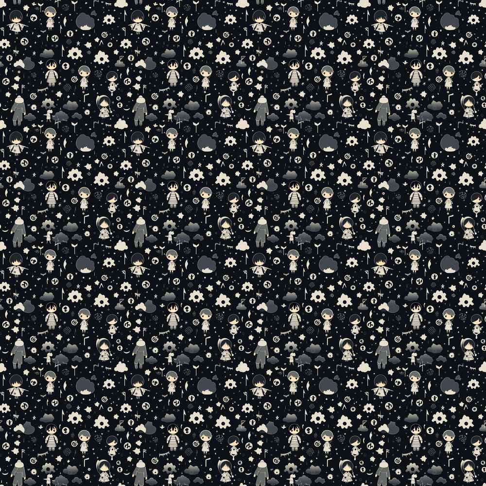 Dark Cute Character Night Cartoon Kids Decorative Repeat