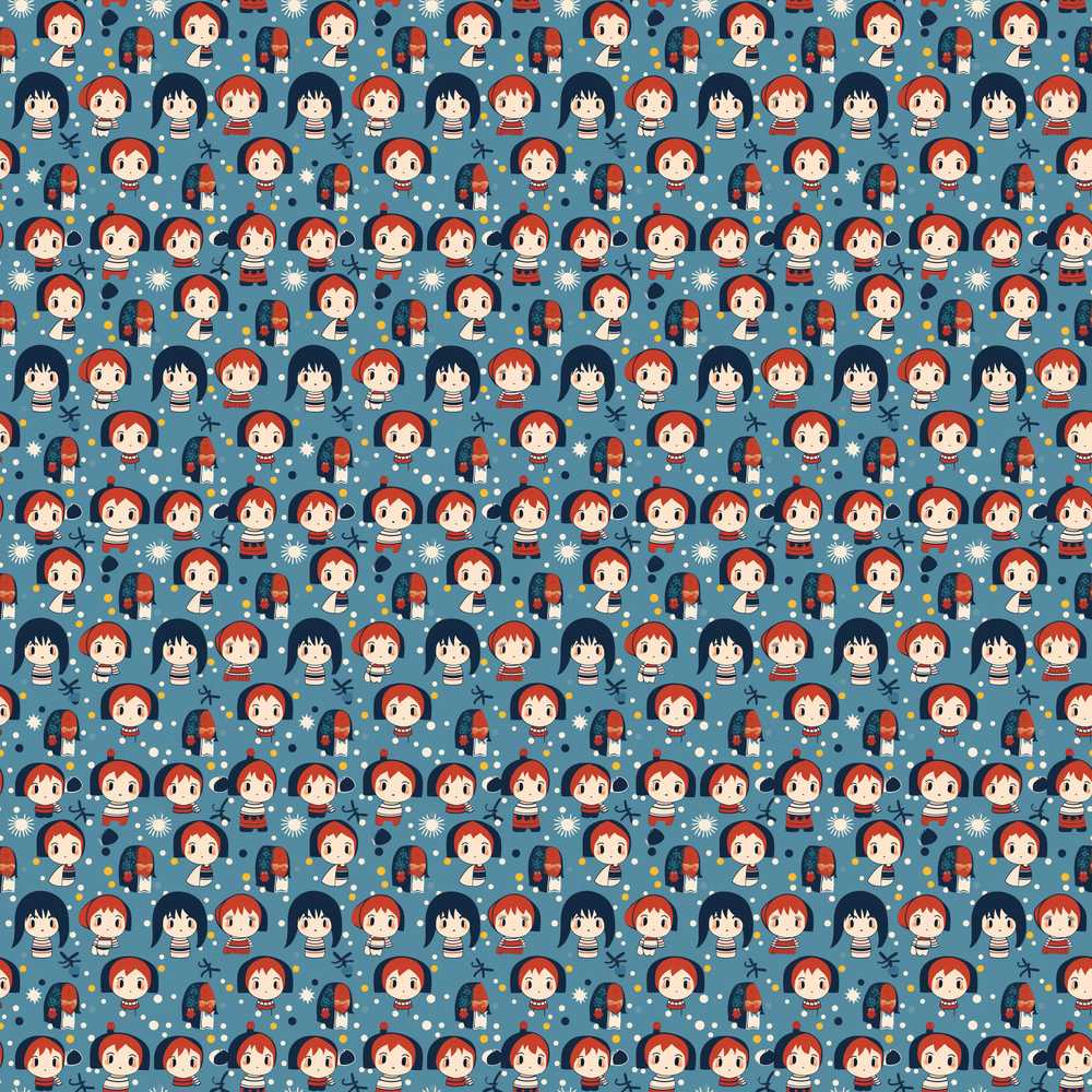 Cartoon Kids Blue Background Cute Character Decorative Repeat