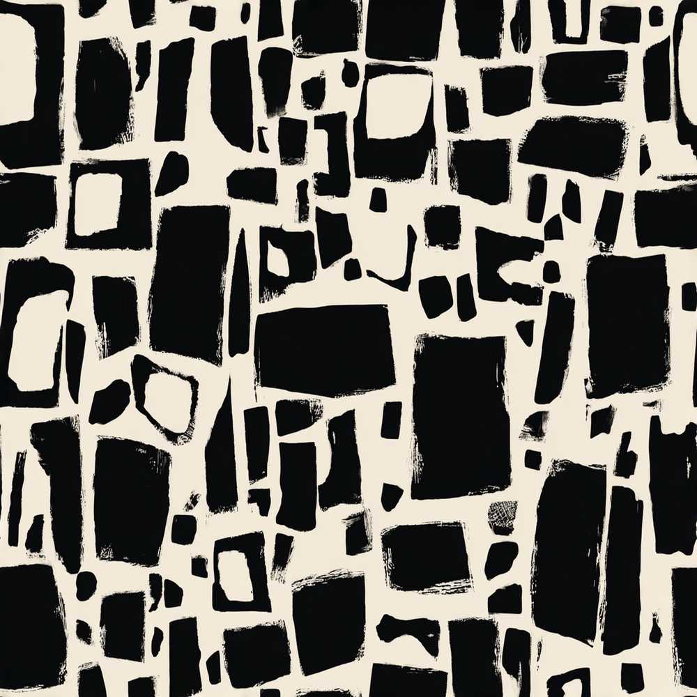 Irregular Mosaic Tiles Black Cream Abstract Geometric Art