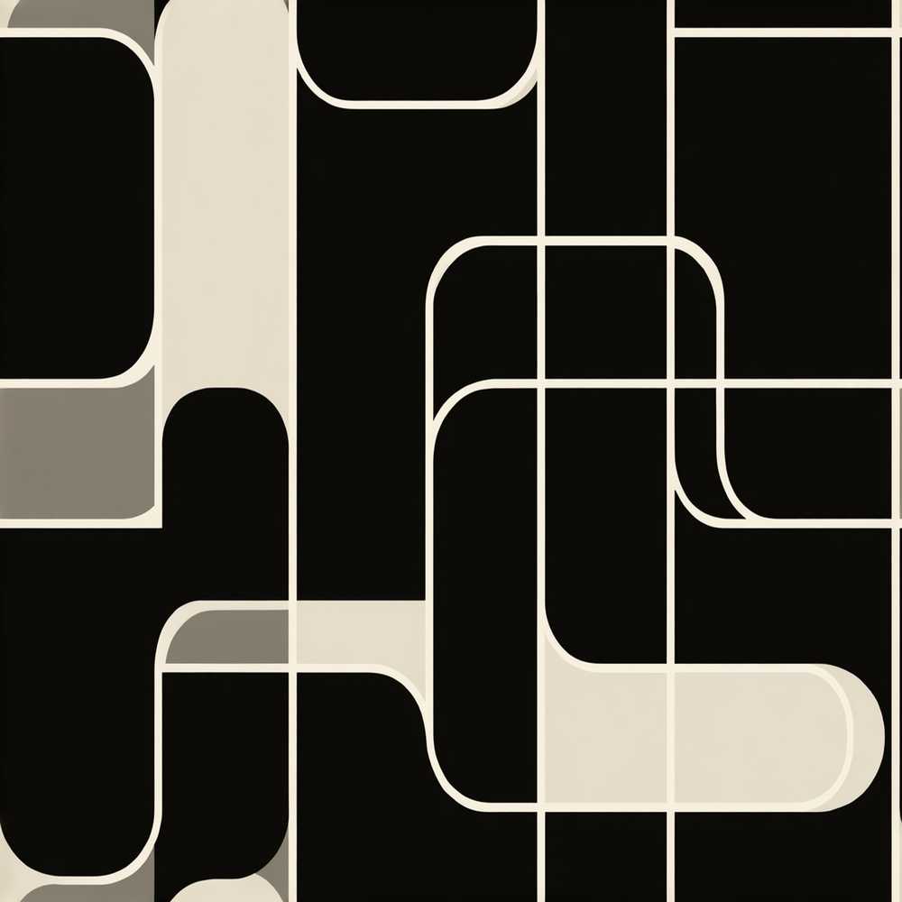 Contemporary Line Grid Black Cream Abstract Outline Art