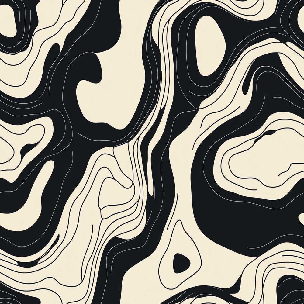 Layered Terrain Waves Black Grey Abstract Landscape Art