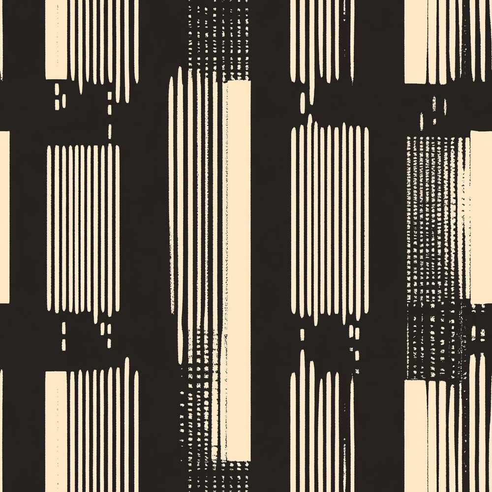 Vertical Stripe Blocks Black Cream Hand Drawn Linear